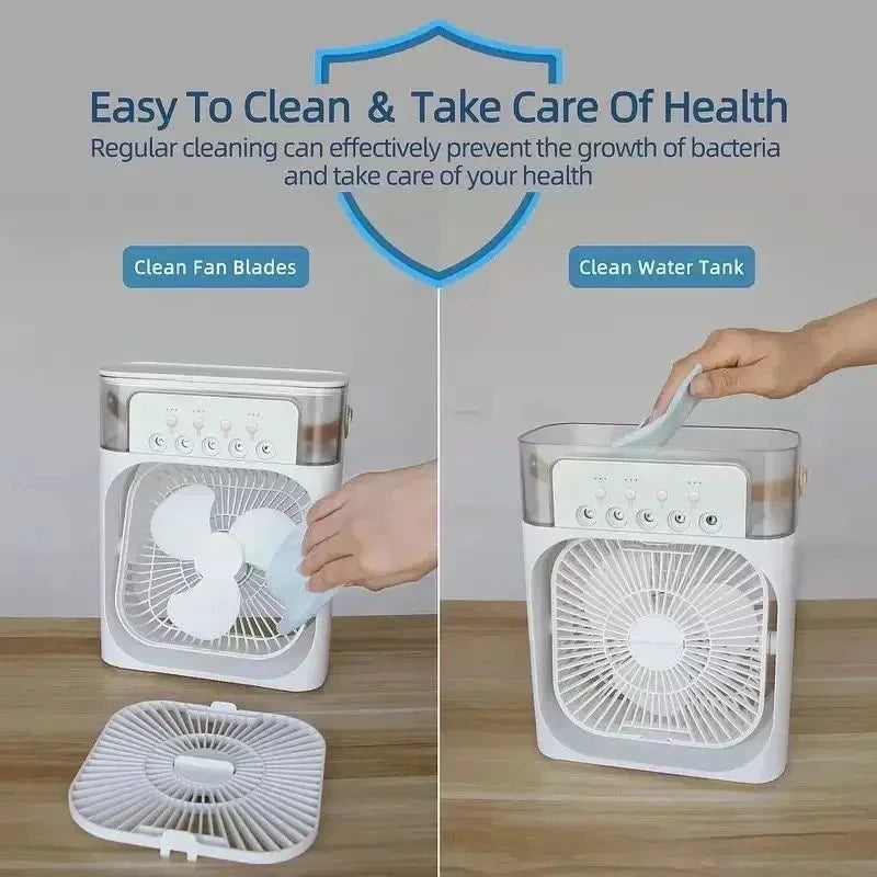 New 3 In 1 Fan AIr Conditioner Household Small Air Cooler LED Night Light Portable Humidifier Air Adjustment Fan Office Home Fan
